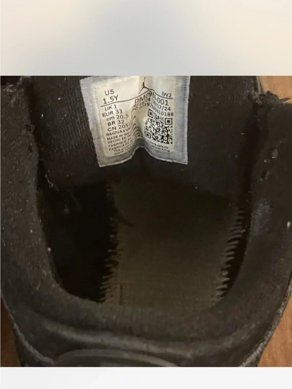Jordan 3 all black size 1.5Y